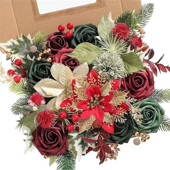 Flora Artificial Christmas Flowers Greenery Combo Box Set Faux Flowers - Picture 7 of 7